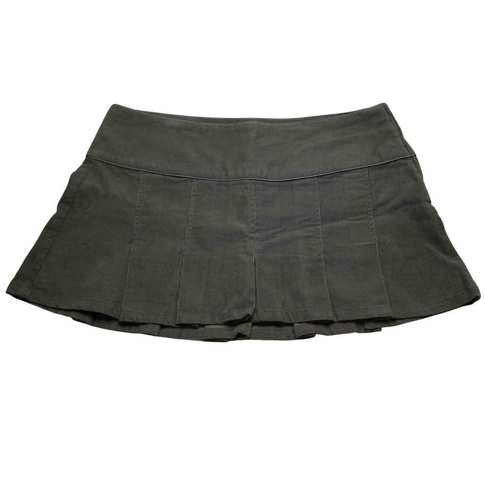Vintage Lilu Y2K Gray Corduroy Pleated Mini Skirt Size 3 Low Rise 100% Cotton